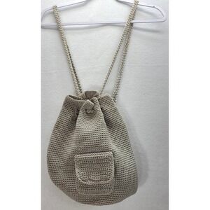 The‎ Sak Boho Chic Crochet Drawstring Backpack Tan Khaki Bucket Bag Purse